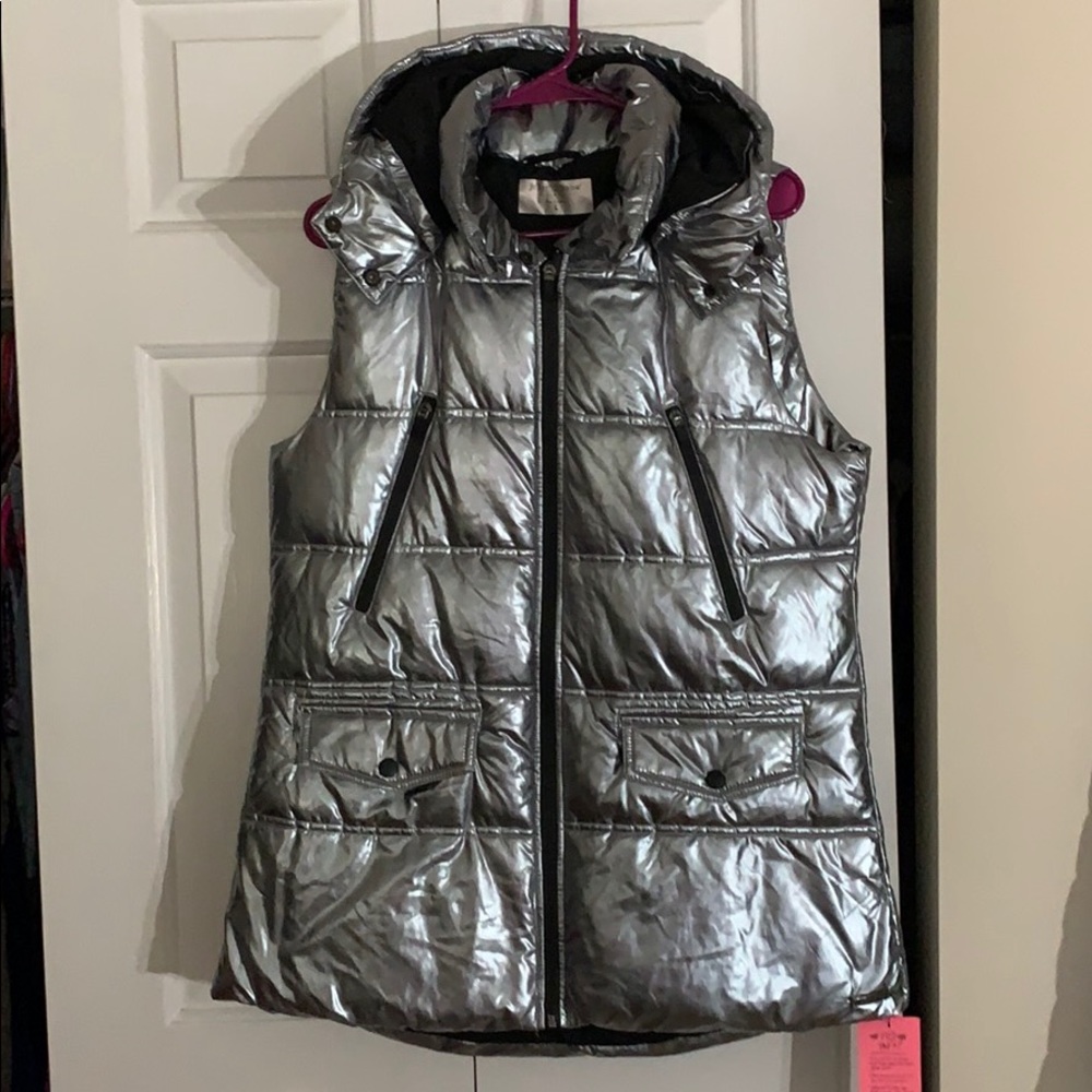 Betsey Johnson Metallic Silver Puffer Vest